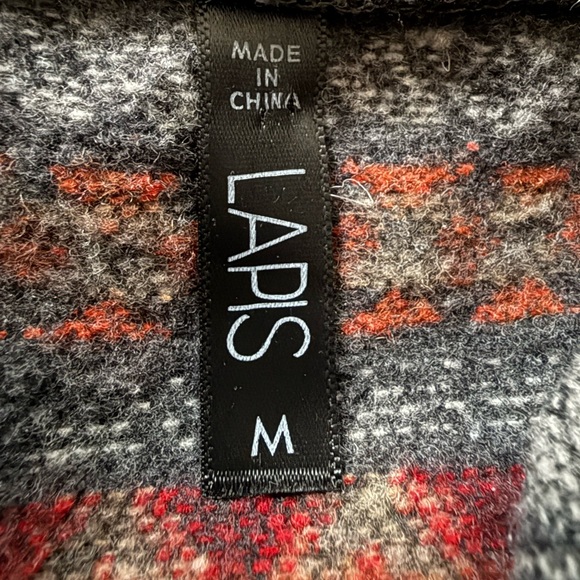 Women’s Hooded Wool Blend Aztec Boho Vest Tassel Fringe Gray Red Sweater Size M - Picture 7 of 14